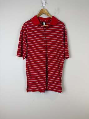 FJ Men's Red Striped Polo Shirt Size Medium